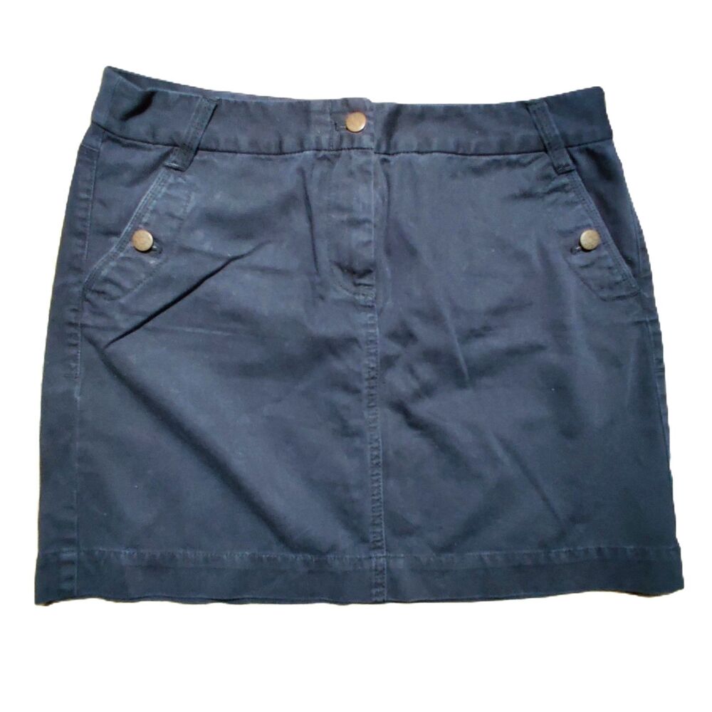 J.Crew Women's Size 12 Navy Blue Cotton Chino Utility Mini Skirt Brass Buttons